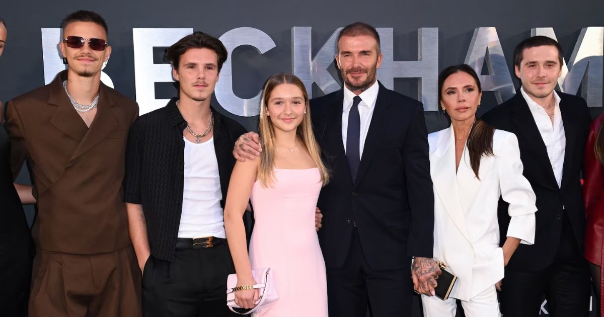 Beckham with Victoria and their children in 2025