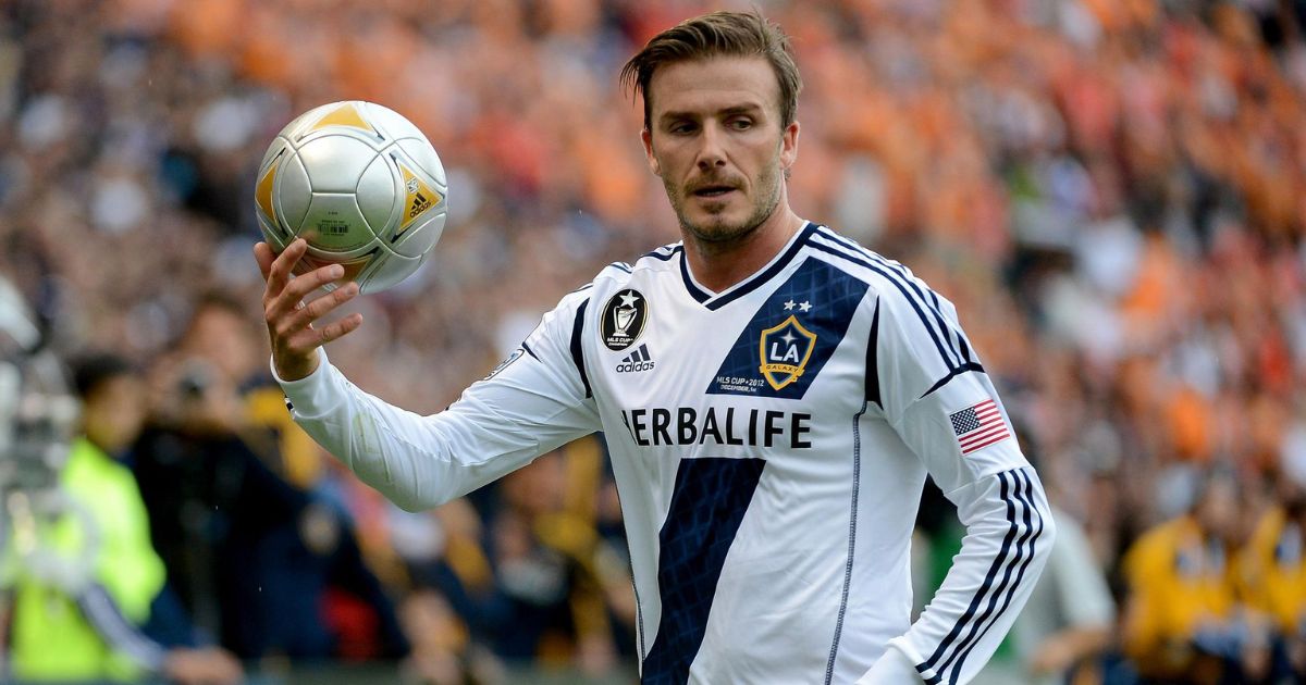 David Beckham celebrating a goal during his peak playing years