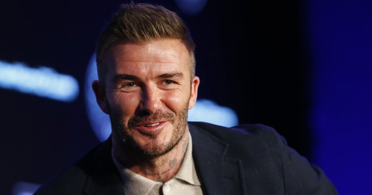 Beckham in LA Galaxy uniform during MLS press event